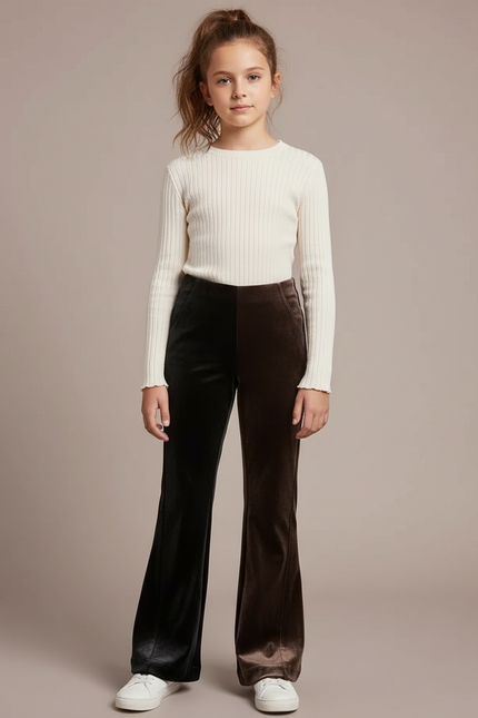 Pantalon Velours Bicolore Évasé Confortable Enfant - Multicolore