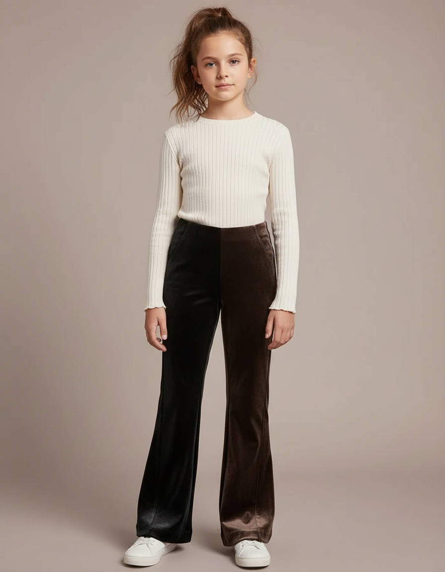 Pantalon Velours Bicolore Évasé Confortable Enfant - Multicolore