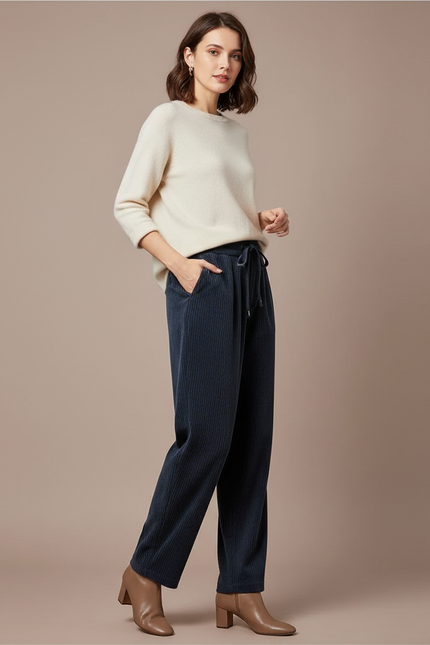 Pantalon Velours Femme Marine - Cordé