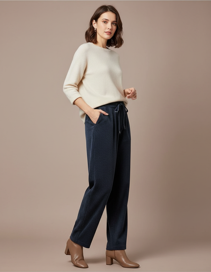 Pantalon Velours Femme Marine - Cordé