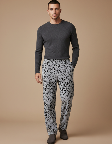 Pantalon Velours Léopard Gris Confortable Homme Hiver