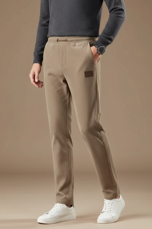 Pantalon Velours Homme Côtelé Droit Beige Décontracté - Cordé
