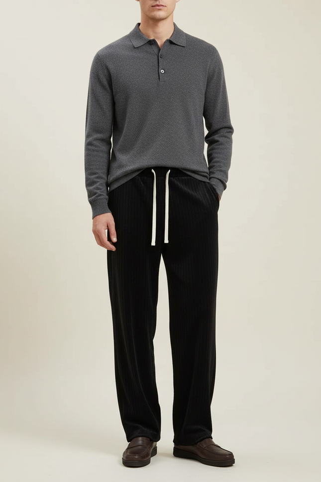 Pantalon Velours Côtelé Noir Droit Décontracté Homme - Cordé
