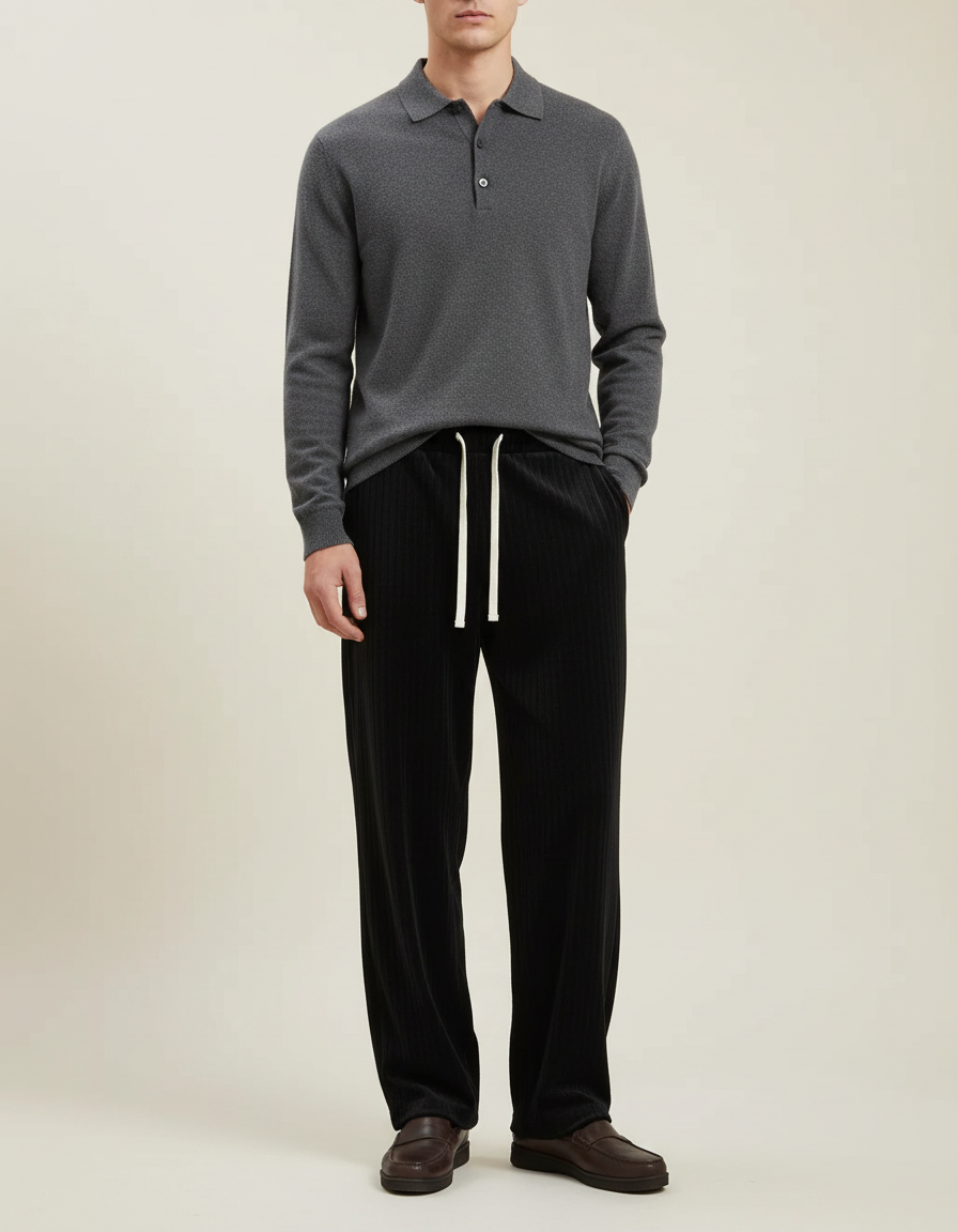 Pantalon Velours Côtelé Noir Droit Décontracté Homme - Cordé