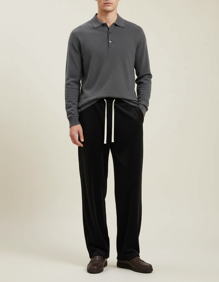 Pantalon Velours Côtelé Noir Droit Décontracté Homme - Cordé