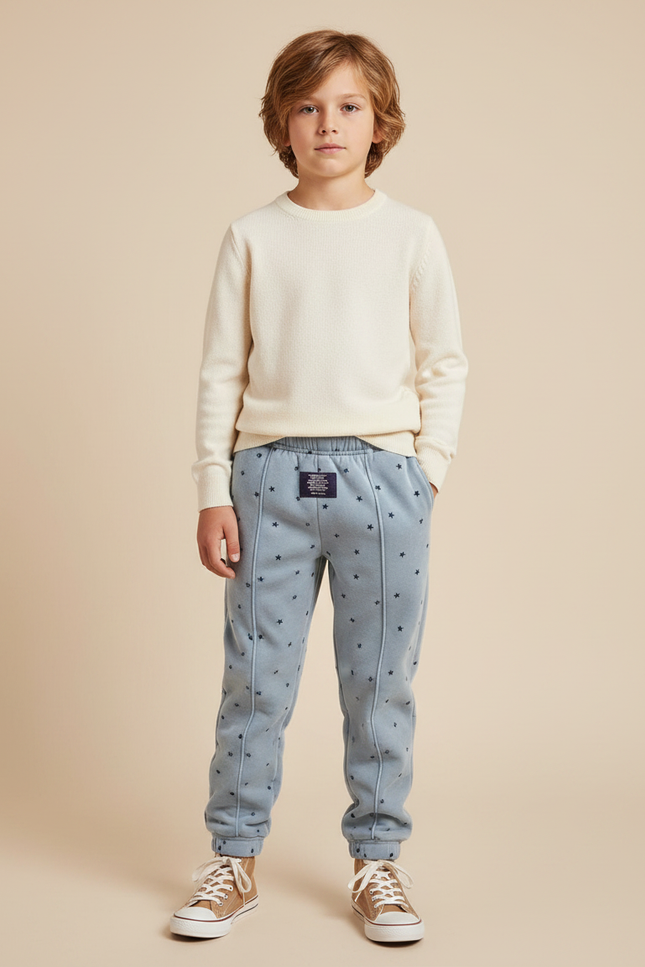 Pantalon Velours Bleu Imprimé Étoiles Enfant Doux