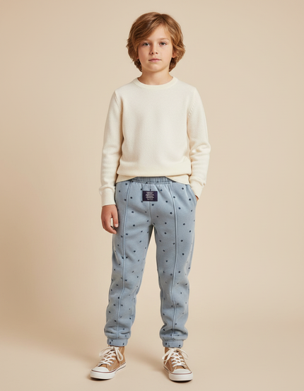 Pantalon Velours Bleu Imprimé Étoiles Enfant Doux