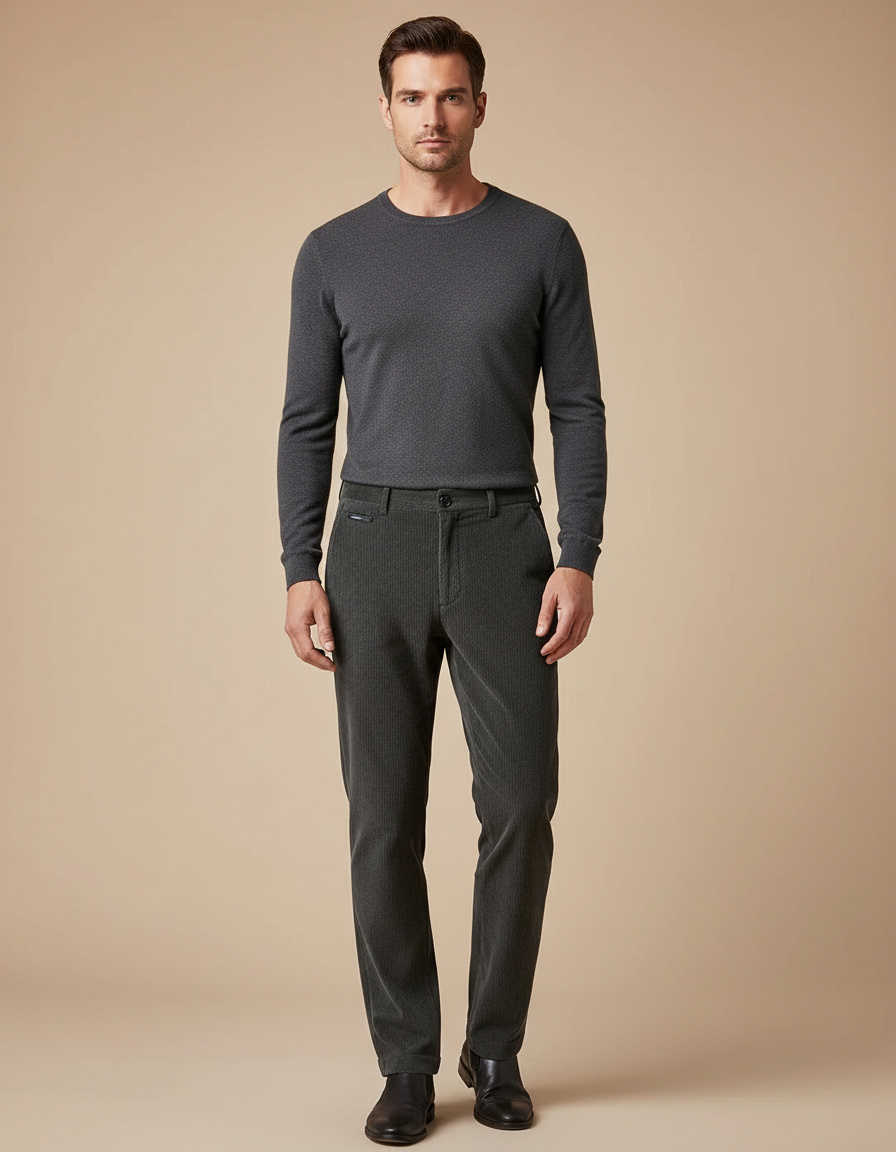 Pantalon Velours Côtelé Droit Homme Décontracté Gris - Cordé
