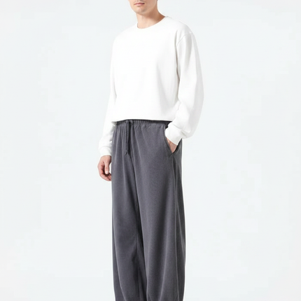 Pantalon Velours Côtelé Ample Décontracté Homme Gris - Cordé
