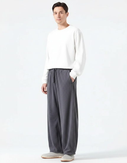 Pantalon Velours Côtelé Ample Décontracté Homme Gris - Cordé