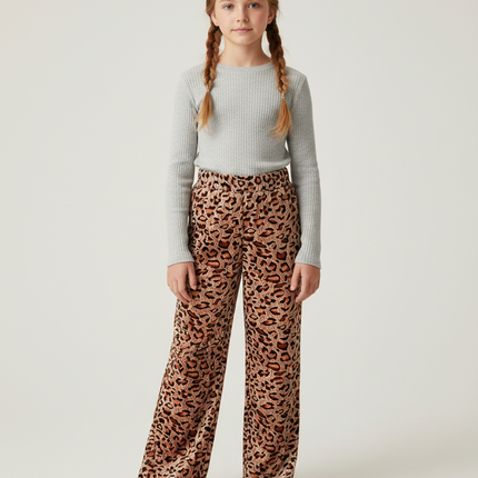 Pantalon Velours Léopard Large Confortable Fille - Imprimé