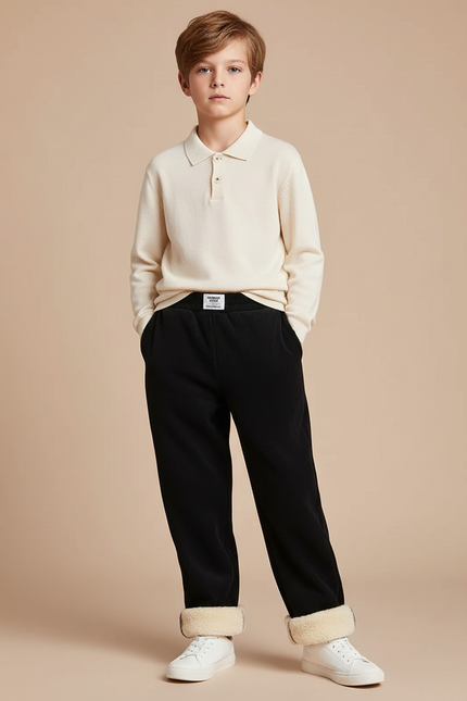 Pantalon Velours Noir Ample Doublé Chaud Décontracté Enfant - Cordé