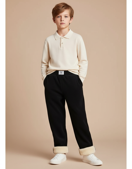 Pantalon Velours Noir Ample Doublé Chaud Décontracté Enfant - Cordé