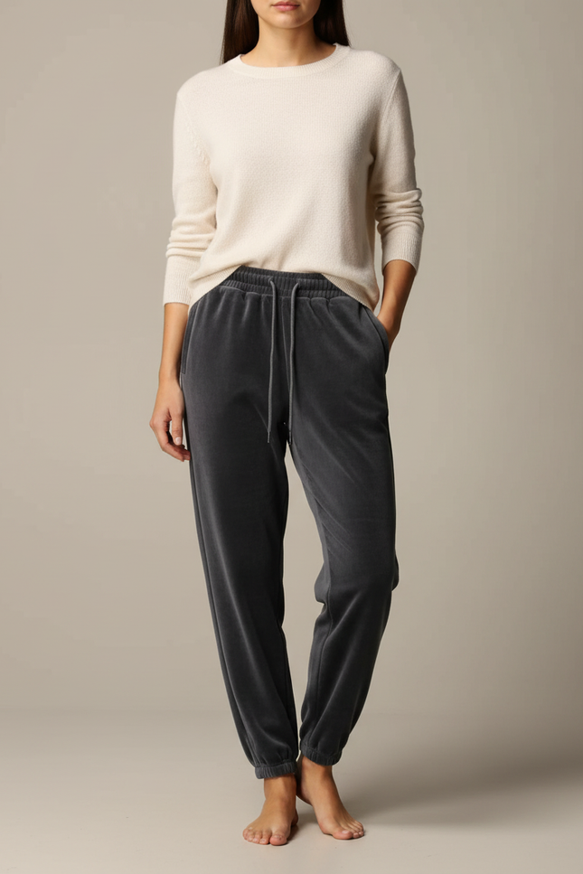 Pantalon Velours Gris Anthracite Doux Cordon Décontracté