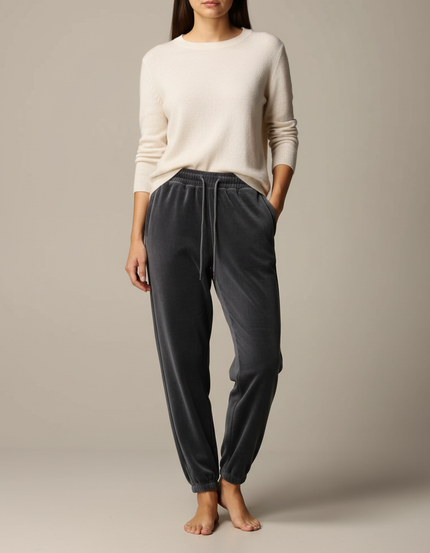 Pantalon Velours Gris Anthracite Doux Cordon Décontracté