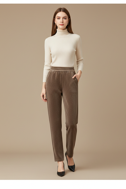 Pantalon Velours Marron Doublé Polaire Décontracté Ample