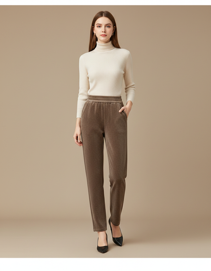 Pantalon Velours Marron Doublé Polaire Décontracté Ample