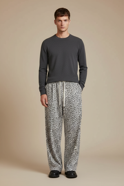 Pantalon Velours Imprimé Léopard Ample Homme Décontracté