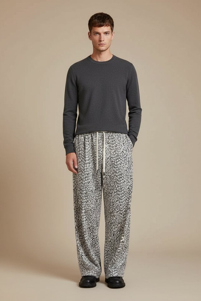 Pantalon Velours Imprimé Léopard Ample Homme Décontracté