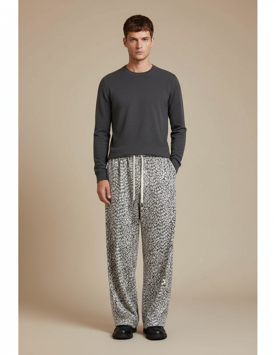 Pantalon Velours Imprimé Léopard Ample Homme Décontracté