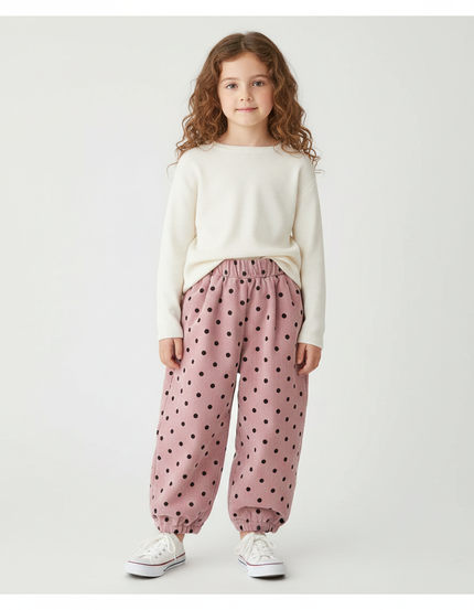 Pantalon Velours Rose À Pois Ample Côtelé Enfant - Cordé