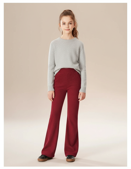 Pantalon Velours Rouge Évasé Pailleté Confortable Fille - Bordeaux