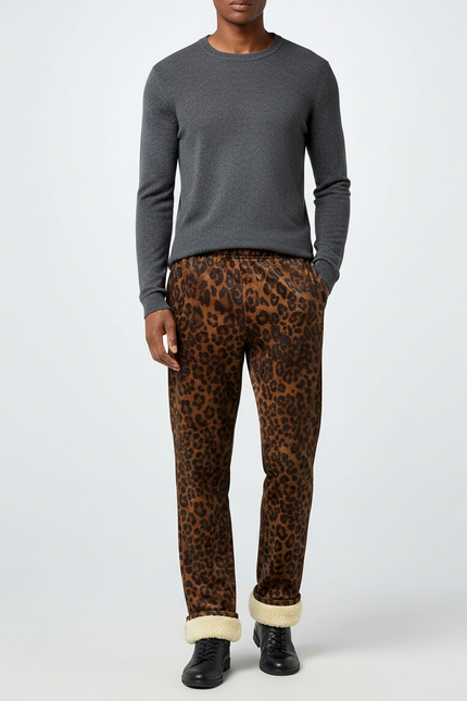 Pantalon Velours Léopard Doublé Polaire Hiver - Imprimé