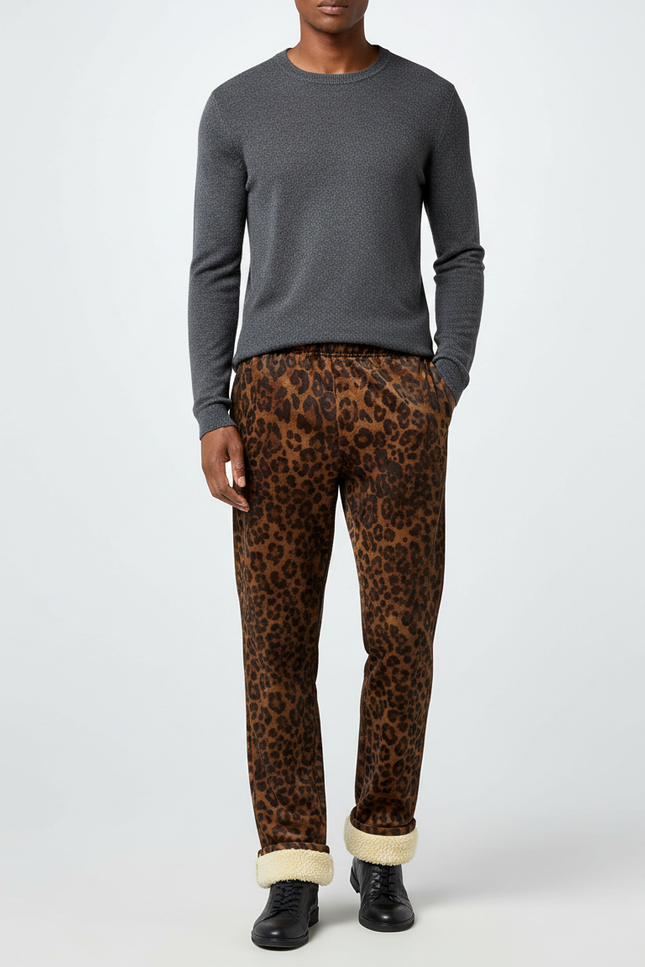Pantalon Velours Léopard Doublé Polaire Hiver - Imprimé
