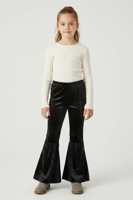 Pantalon Velours Noir Évasé Enfant Doux Confortable