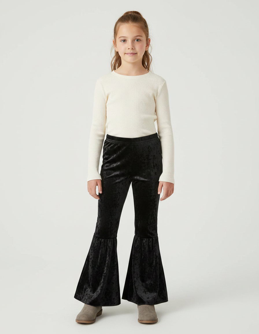 Pantalon Velours Noir Évasé Enfant Doux Confortable
