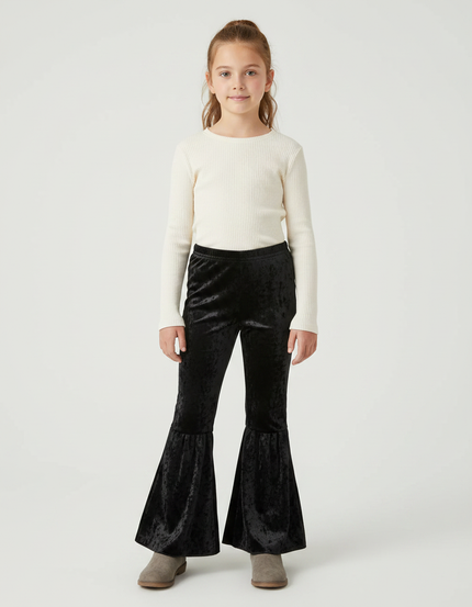 Pantalon Velours Noir Évasé Enfant Doux Confortable