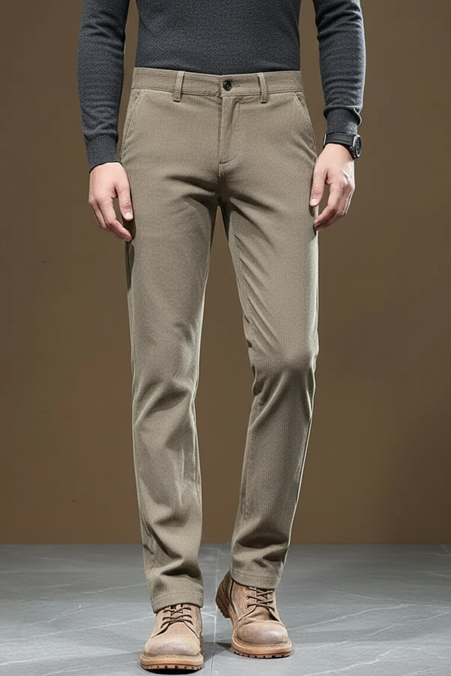 Pantalon Chino Velours Homme - Kaki Cordé