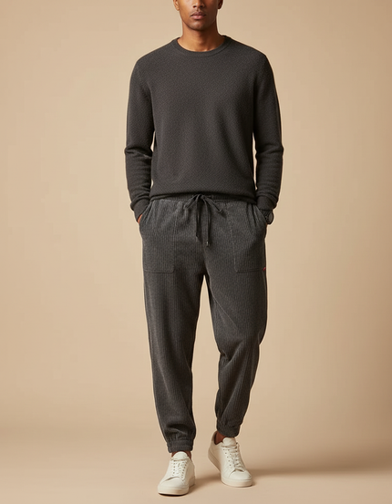 Pantalon Velours Côtelé Gris Jogger Décontracté Homme - Cordé