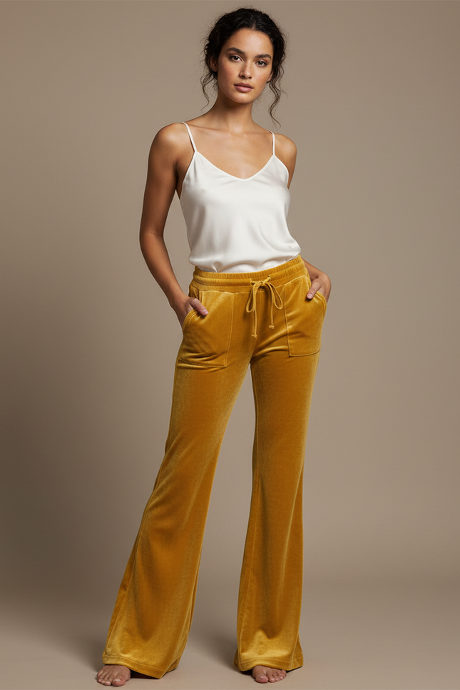 Pantalon Velours Jaune Ample Fluide Décontracté