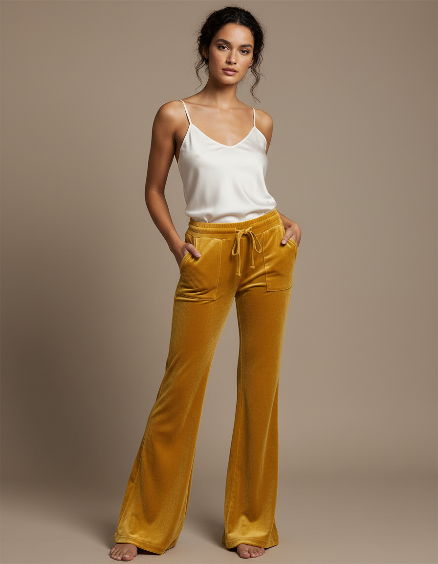 Pantalon Velours Jaune Ample Fluide Décontracté