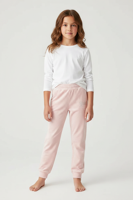 Pantalon Velours Rose Enfant Jogging Doux Décontracté