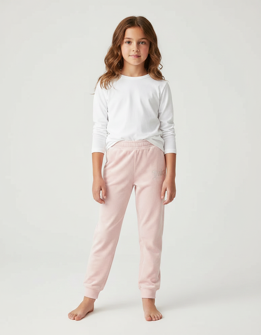 Pantalon Velours Rose Enfant Jogging Doux Décontracté