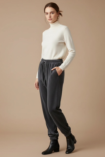 Pantalon Velours Gris Décontracté Confortable Femme