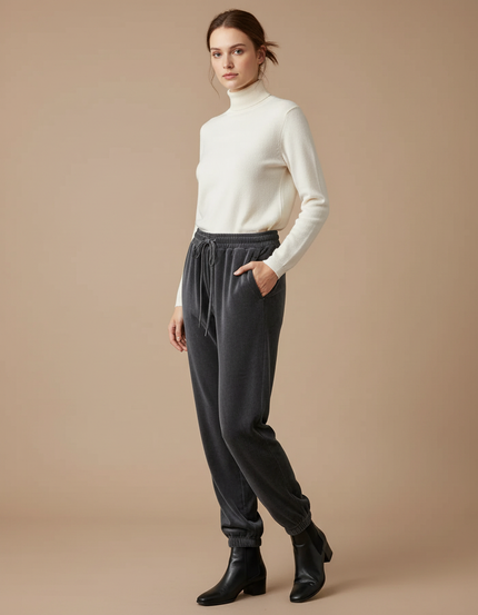 Pantalon Velours Gris Décontracté Confortable Femme