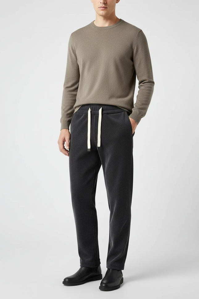 Pantalon Velours Côtelé Homme Noir Droit Décontracté - Cordé