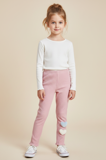 Pantalon Velours Rose Côtelé Slim Cœurs Enfant