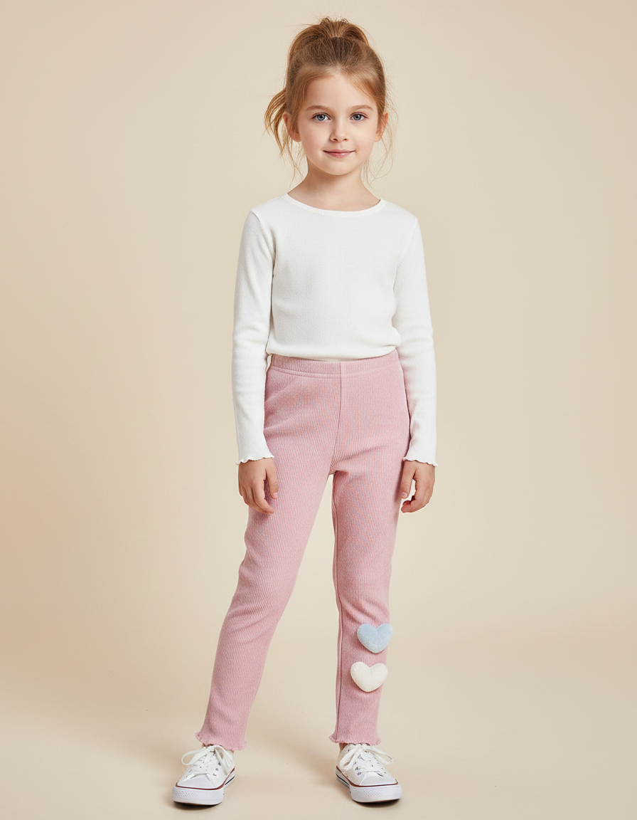 Pantalon Velours Rose Côtelé Slim Cœurs Enfant