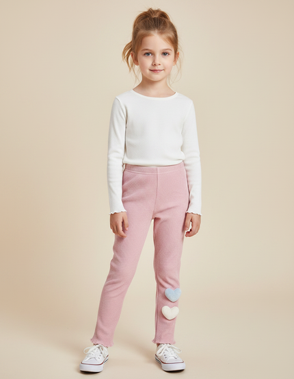 Pantalon Velours Rose Côtelé Slim Cœurs Enfant