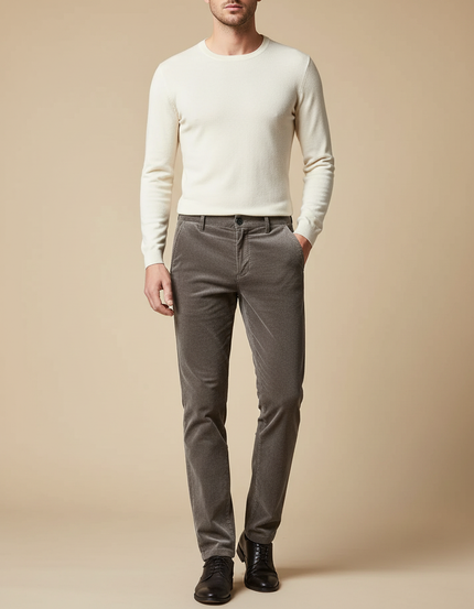 Pantalon Velours Homme Gris Côtelé Slim Élégant Décontracté