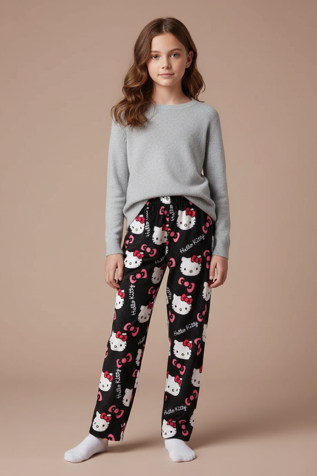 Pantalon Velours Noir Hello Kitty Doux Ample Enfant