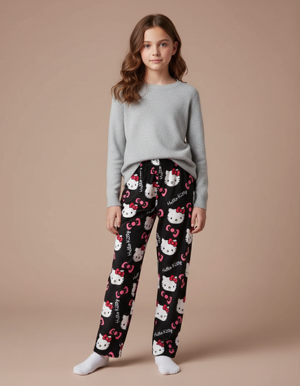 Pantalon Velours Noir Hello Kitty Doux Ample Enfant
