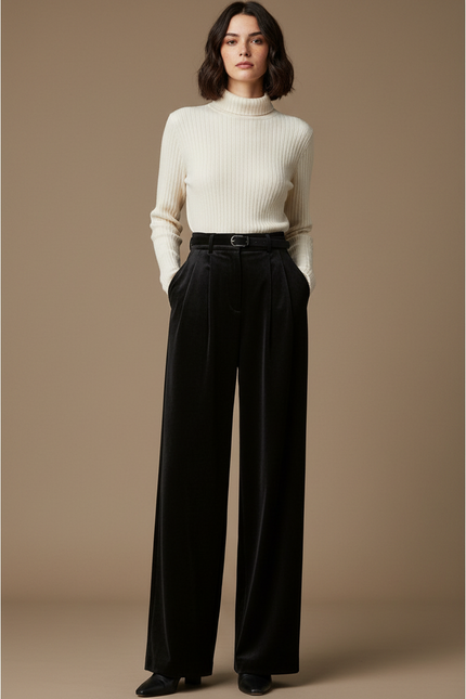 Pantalon Panne De Velours Femme - Noir