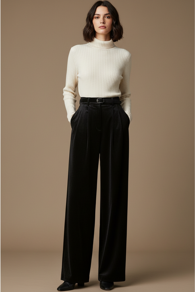 Pantalon Panne De Velours Femme - Noir