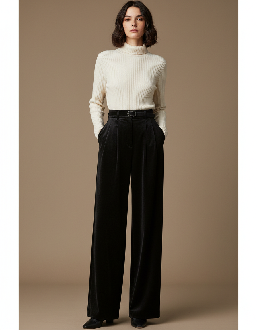 Pantalon Panne De Velours Femme - Noir