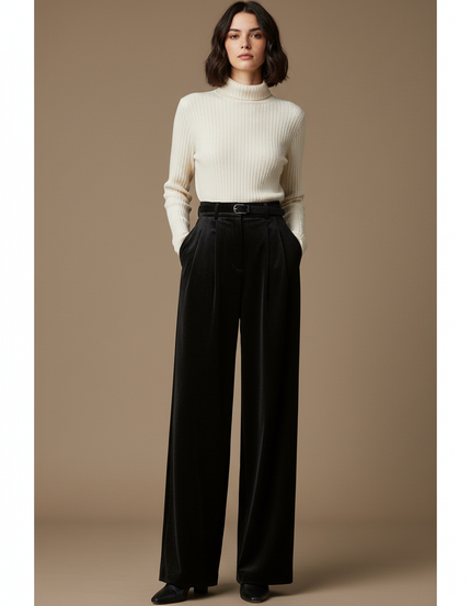 Pantalon Panne De Velours Femme - Noir